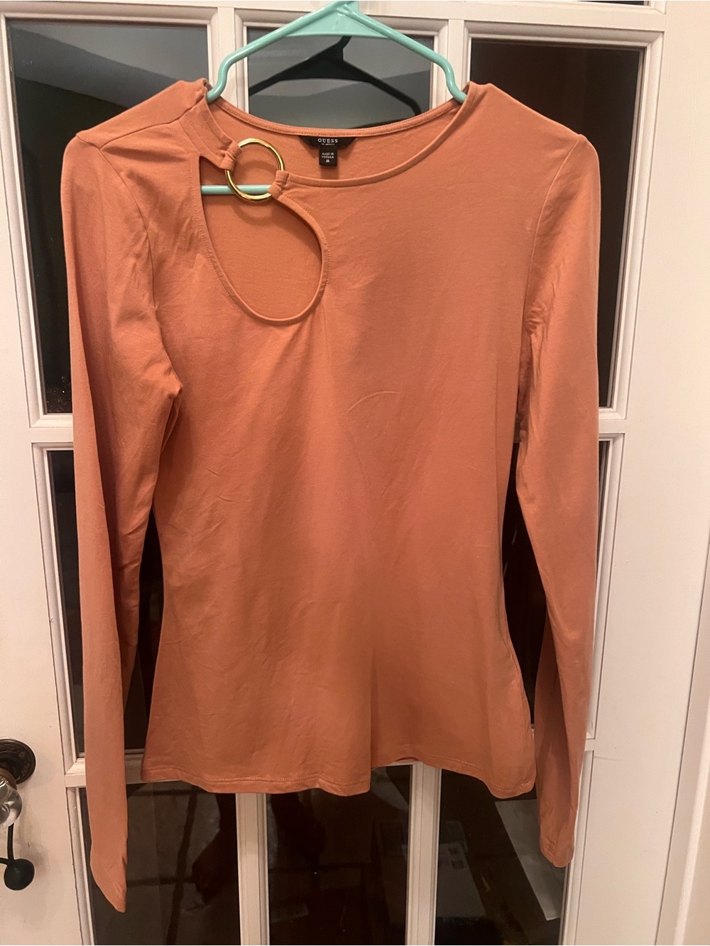 Guess Rust Long Sleeve Top with Gold Ring Cutout